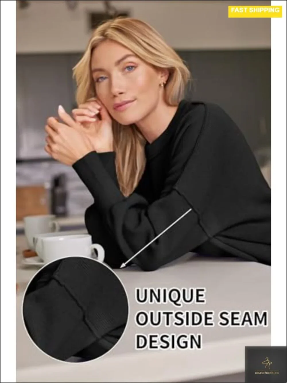 Oversized Batwing Knit Sweater Crewneck Side Slit Pullover